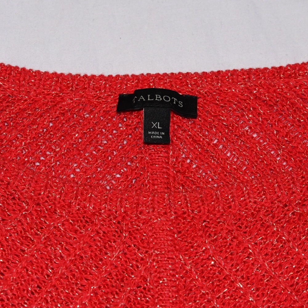 Talbots Women’s Plus Sweater red Metallic Short Sleeve XL Tunic Knit